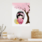 Spring Kokeshi Doll - Cute Japanese Geisha Girl Poster (Keuken)