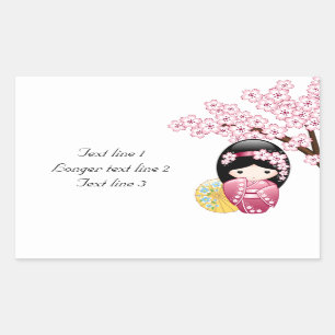 Spring Kokeshi Doll - Cute Japanese Geisha Girl Rechthoekige Sticker