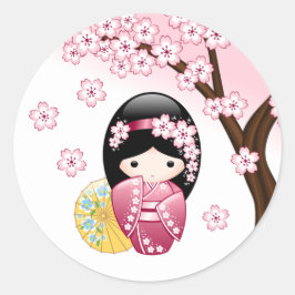 Spring Kokeshi Doll - Cute Japanese Geisha Girl Ronde Sticker