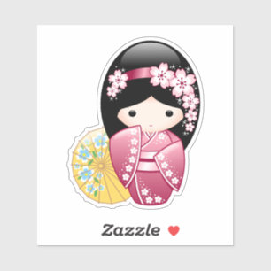 Spring Kokeshi Doll - Cute Japanese Geisha Girl Sticker