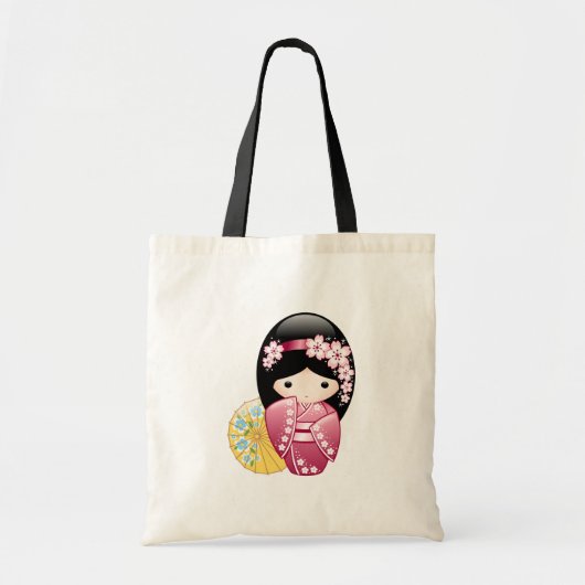 Spring Kokeshi Doll - Cute Japanese Geisha Girl Tote Bag (Voorkant)