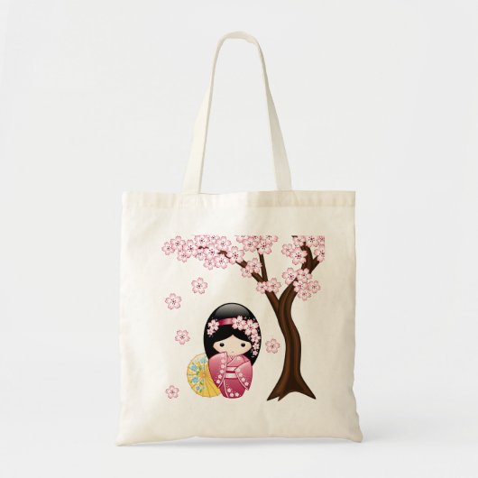 Spring Kokeshi Doll - Cute Japanese Geisha Girl Tote Bag (Voorkant)