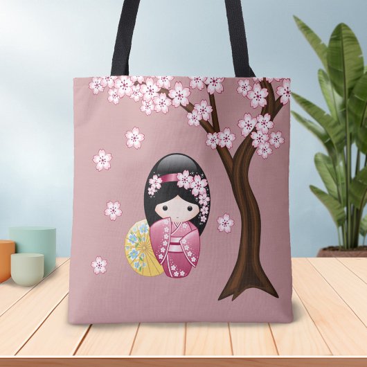 Spring Kokeshi Doll - Cute Japanese Geisha Girl Tote Bag