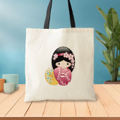 Spring Kokeshi Doll - Cute Japanese Geisha Girl Tote Bag