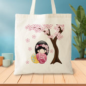 Spring Kokeshi Doll - Cute Japanese Geisha Girl Tote Bag