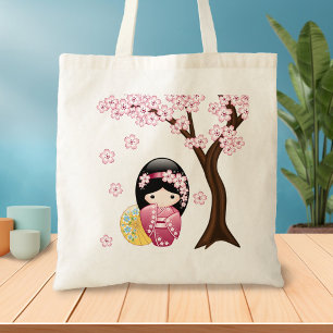 Spring Kokeshi Doll - Cute Japanese Geisha Girl Tote Bag