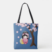 Spring Kokeshi Doll - Cute Japanese Geisha Girl Tote Bag (Achterkant)