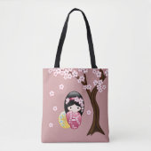 Spring Kokeshi Doll - Cute Japanese Geisha Girl Tote Bag (Voorkant)
