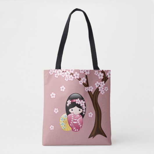 Spring Kokeshi Doll - Cute Japanese Geisha Girl Tote Bag (Voorkant)