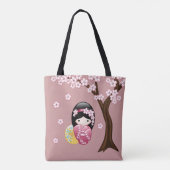 Spring Kokeshi Doll - Cute Japanese Geisha Girl Tote Bag (Achterkant)