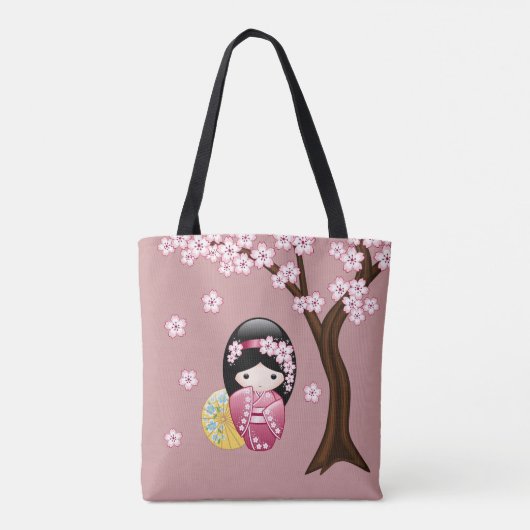 Spring Kokeshi Doll - Cute Japanese Geisha Girl Tote Bag (Achterkant)