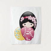 Spring Kokeshi Doll - Cute Japanese Geisha Girl Wandkleed (Voorkant)