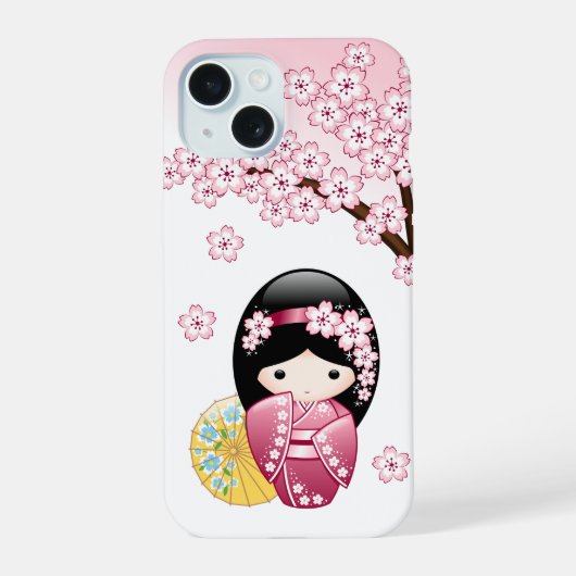 Spring Kokeshi Doll - Cute Japanese Geisha iPhone 15 Case (Achterkant)