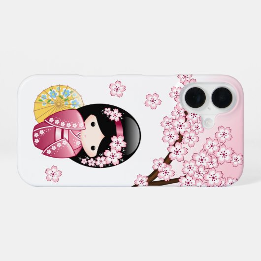 Spring Kokeshi Doll - Cute Japanese Geisha iPhone 16 Hoesje (Achterkant horizontaal)