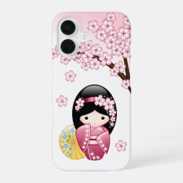 Spring Kokeshi Doll - Cute Japanese Geisha iPhone 16 Hoesje