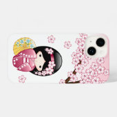 Spring Kokeshi Doll - Cute Japanese Geisha iPhone Hoesje (Achterkant horizontaal)