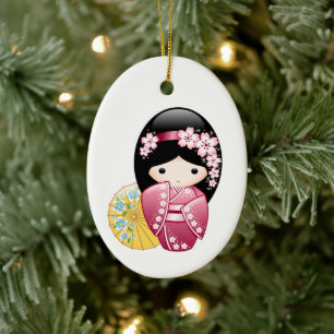 Spring Kokeshi Doll - Cute Japanese Geisha Keramisch Ornament