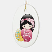 Spring Kokeshi Doll - Cute Japanese Geisha Keramisch Ornament (Links)
