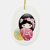 Spring Kokeshi Doll - Cute Japanese Geisha Keramisch Ornament (Voorkant)