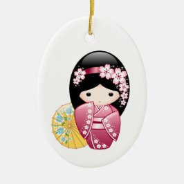 Spring Kokeshi Doll - Cute Japanese Geisha Keramisch Ornament