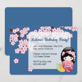Spring Kokeshi Doll - Japan Geisha Birthday Party Kaart (Voorkant / Achterkant)