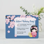 Spring Kokeshi Doll - Japan Geisha Birthday Party Kaart (Staand voorkant)