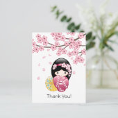 Spring Kokeshi Doll - Japans Geisha Dank u Briefkaart (Staand voorkant)