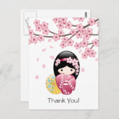 Spring Kokeshi Doll - Japans Geisha Dank u Briefkaart (Voorkant / Achterkant)