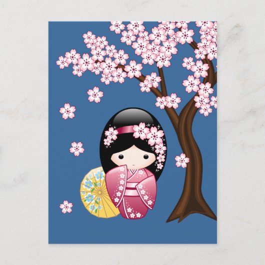 Spring Kokeshi Doll - Japans Geisha Miss You Briefkaart (Voorkant)
