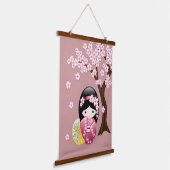 Spring Kokeshi Doll - Japanse geisha Pink Hangend Wandkleed (Gebogen)