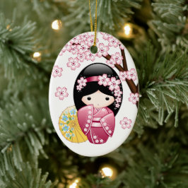 Spring Kokeshi Doll - Japanse geisha White Keramisch Ornament
