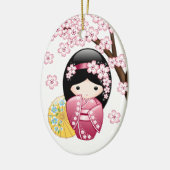 Spring Kokeshi Doll - Japanse geisha White Keramisch Ornament (Links)