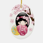 Spring Kokeshi Doll - Japanse geisha White Keramisch Ornament (Voorkant)