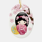 Spring Kokeshi Doll - Japanse geisha White Keramisch Ornament (Achterkant)