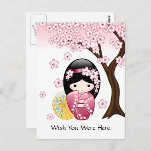Spring Kokeshi Doll - Japanse Geisha Wish Briefkaart