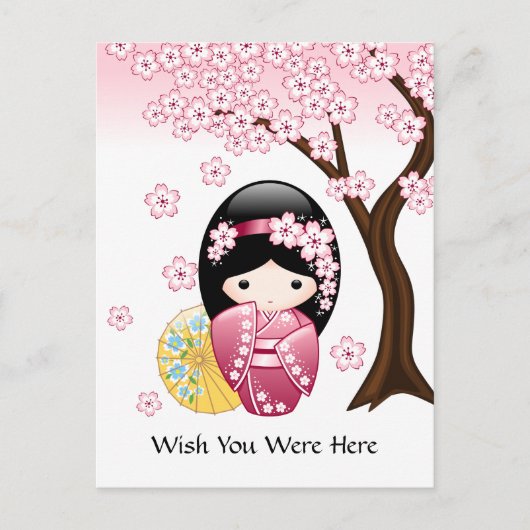 Spring Kokeshi Doll - Japanse Geisha Wish Briefkaart (Voorkant)