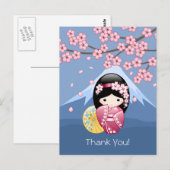 Spring Kokeshi Doll - Japanse geisha wordt in blau Briefkaart (Voorkant / Achterkant)