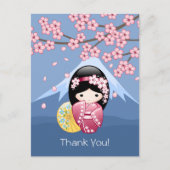 Spring Kokeshi Doll - Japanse geisha wordt in blau Briefkaart (Voorkant)