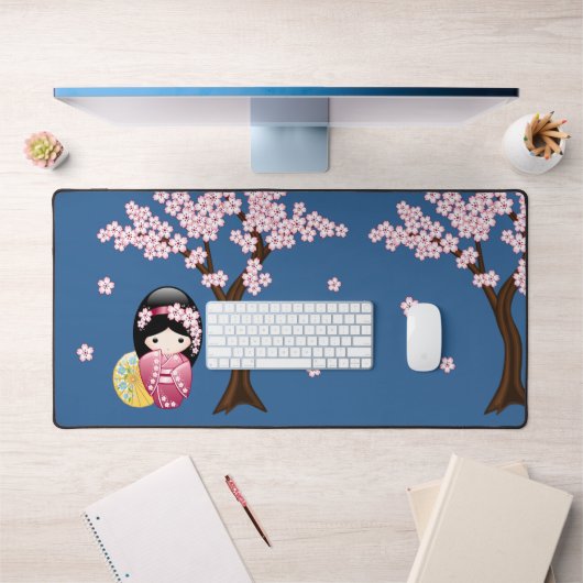 Spring Kokeshi Doll - Japanse geisha wordt in blau Bureaumat (Kantoor 1)