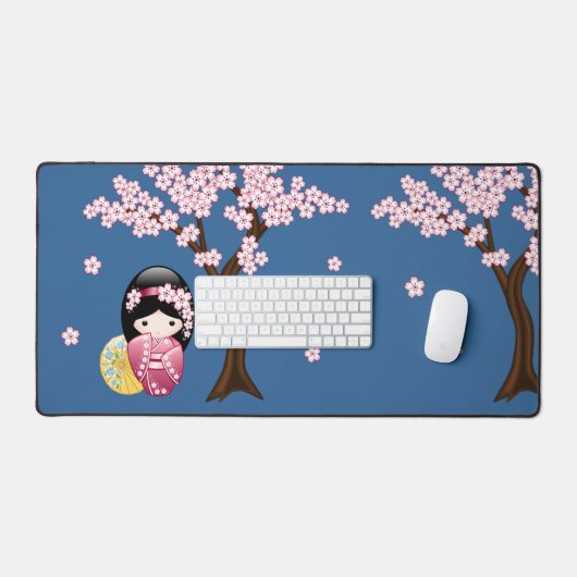 Spring Kokeshi Doll - Japanse geisha wordt in blau Bureaumat (Keyboard & Muis)