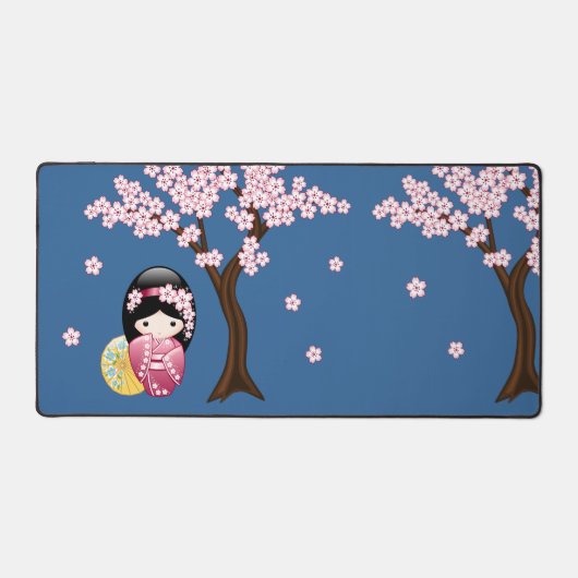 Spring Kokeshi Doll - Japanse geisha wordt in blau Bureaumat (Voorkant)