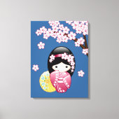 Spring Kokeshi Doll - Japanse geisha wordt in blau Canvas Afdruk (Voorkant)