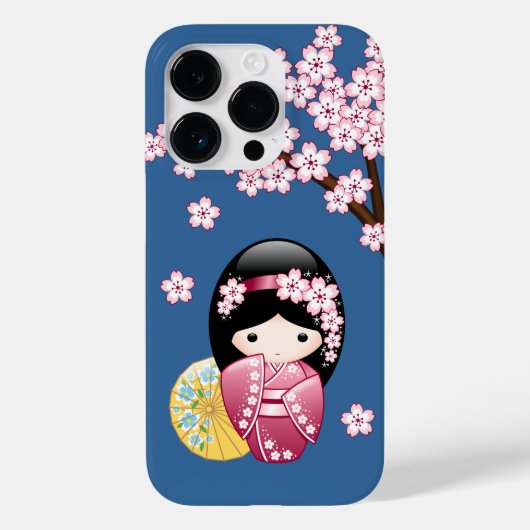 Spring Kokeshi Doll - Japanse geisha wordt in blau Case-Mate iPhone Case (Achterkant)