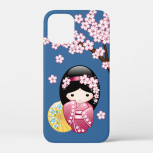 Spring Kokeshi Doll - Japanse geisha wordt in blau Case-Mate iPhone Case