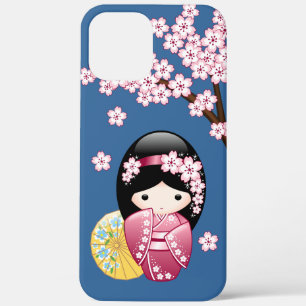 Spring Kokeshi Doll - Japanse geisha wordt in blau Case-Mate iPhone Case