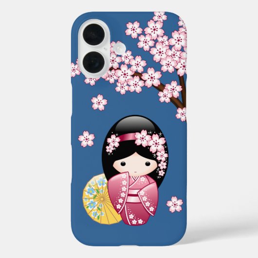 Spring Kokeshi Doll - Japanse geisha wordt in blau Case-Mate iPhone Case (Achterkant)