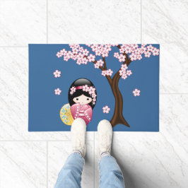 Spring Kokeshi Doll - Japanse geisha wordt in blau Deurmat