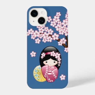 Spring Kokeshi Doll - Japanse geisha wordt in blau iPhone 14 Hoesje