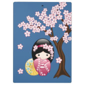 Spring Kokeshi Doll - Japanse geisha wordt in blau Klembord (Achterkant)