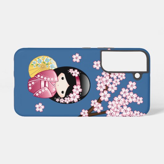 Spring Kokeshi Doll - Japanse geisha wordt in blau Samsung Galaxy Hoesje (Achterkant horizontaal)